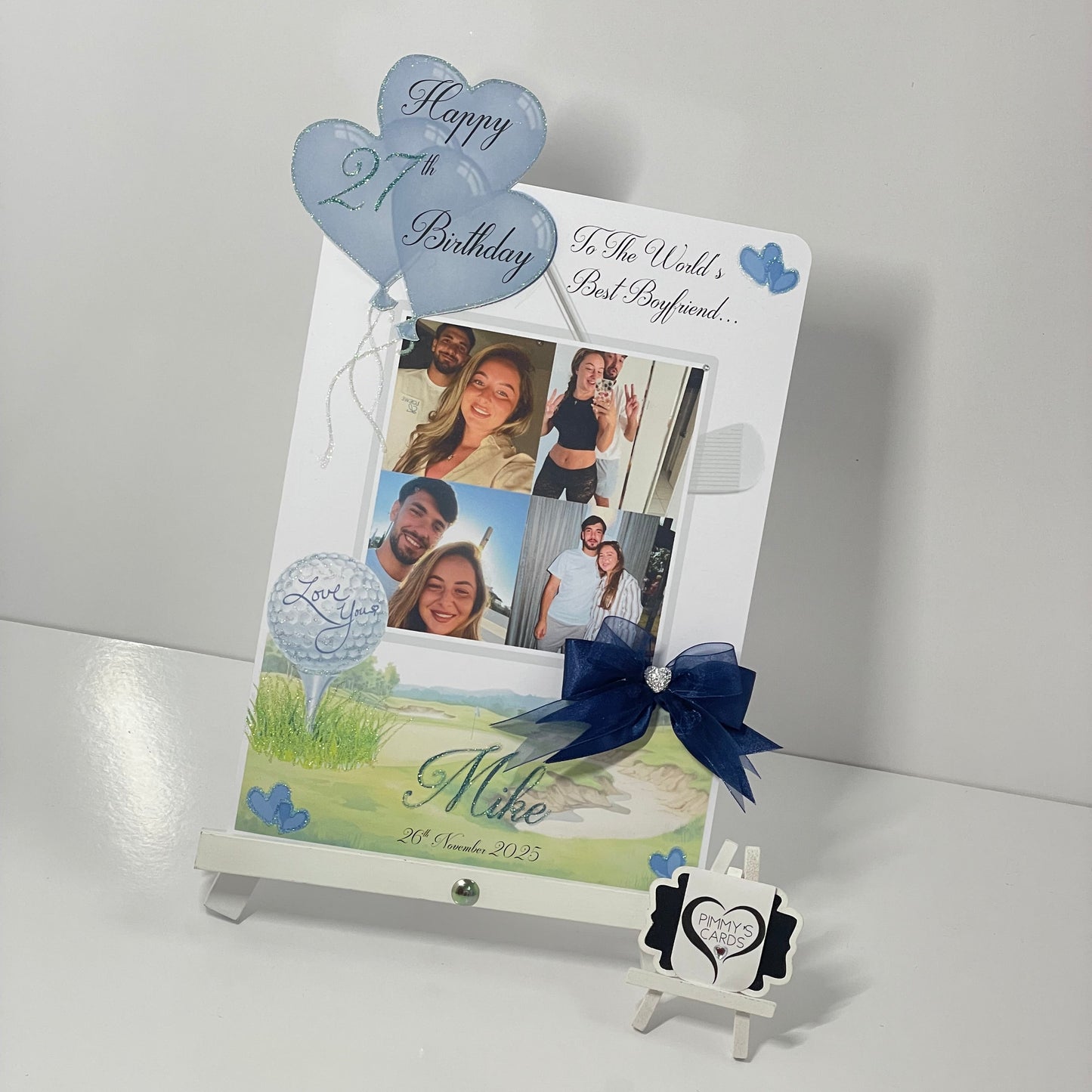 Golf Theme Overlay With Hearts 3D Hearts Balloon 3D Pop Out Photo Card