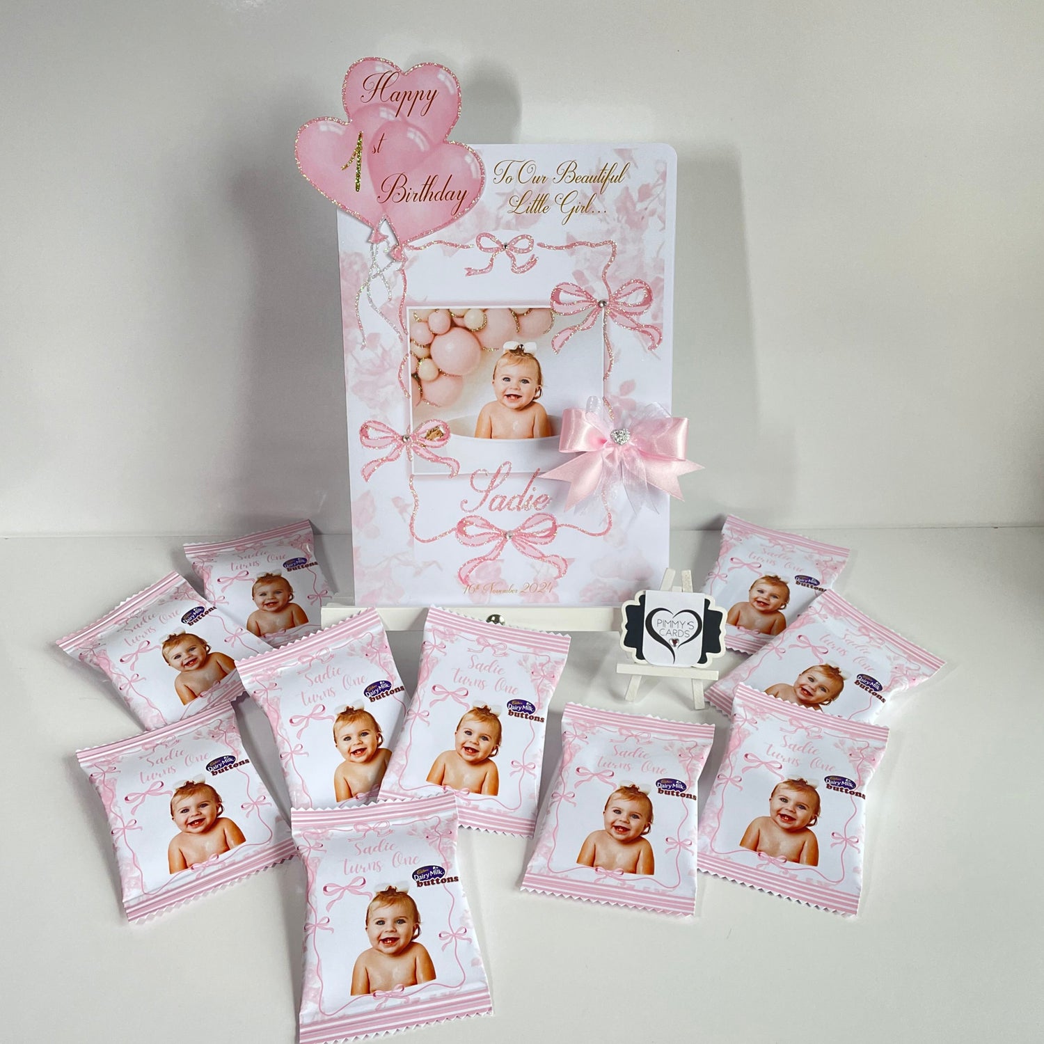 Baby card bow theme pink