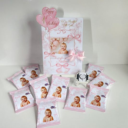 Baby card bow theme pink