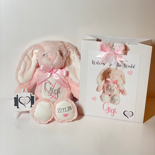 Baby Pink Bunny & Matching Gift Bag - Pimmy's Soft Cuddlers