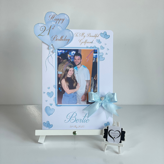 Baby Blue Scattered Hearts 3D Heart Balloons Pop Out Card