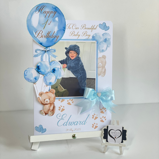 Teddy Bear Holding Blue Balloons Theme 3D Pop Out Card