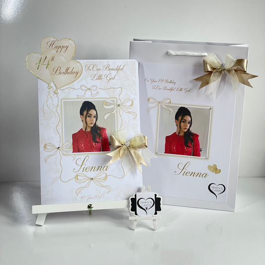 Gold Bow theme personalised birthday card