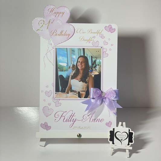 Lilac Scattered Hearts 3D Heart Balloons Pop Out Card