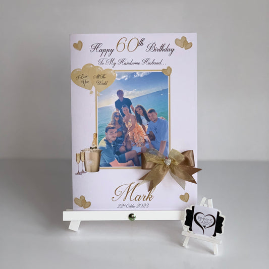 Gold Champagne Ice Bucket Heart Balloons Photo Card