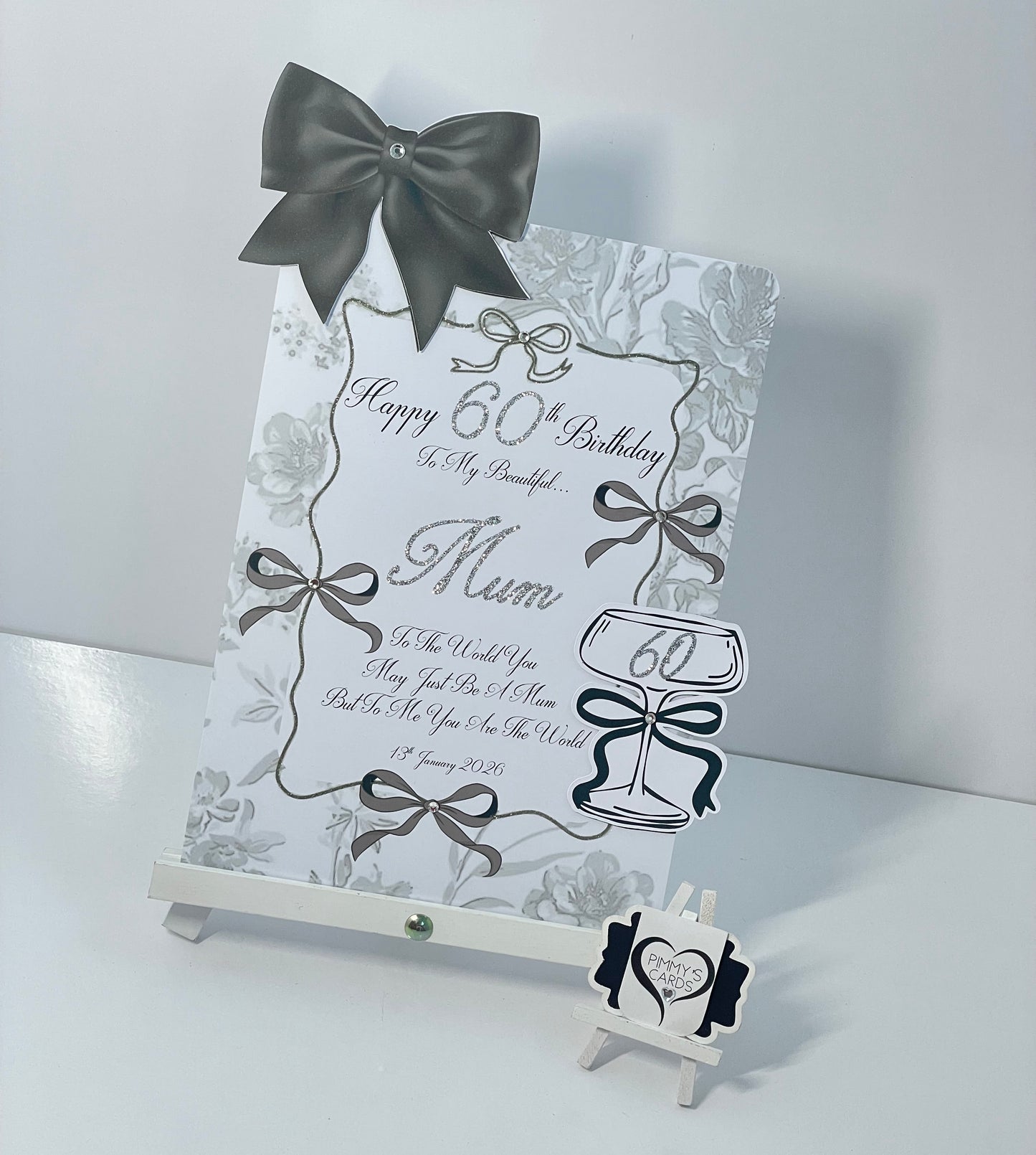 Black Bow Toile Theme 3D Cocktail Glass Pop Out Card