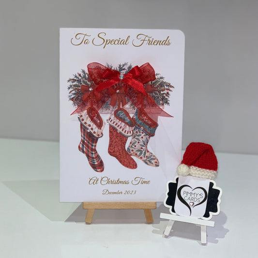 Christmas Stockings red bow Christmas card