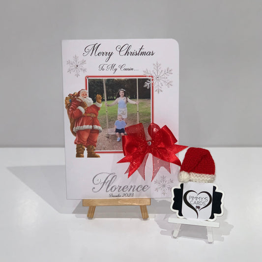 Personalised Christmas card with father Christmas and snowflakes 
