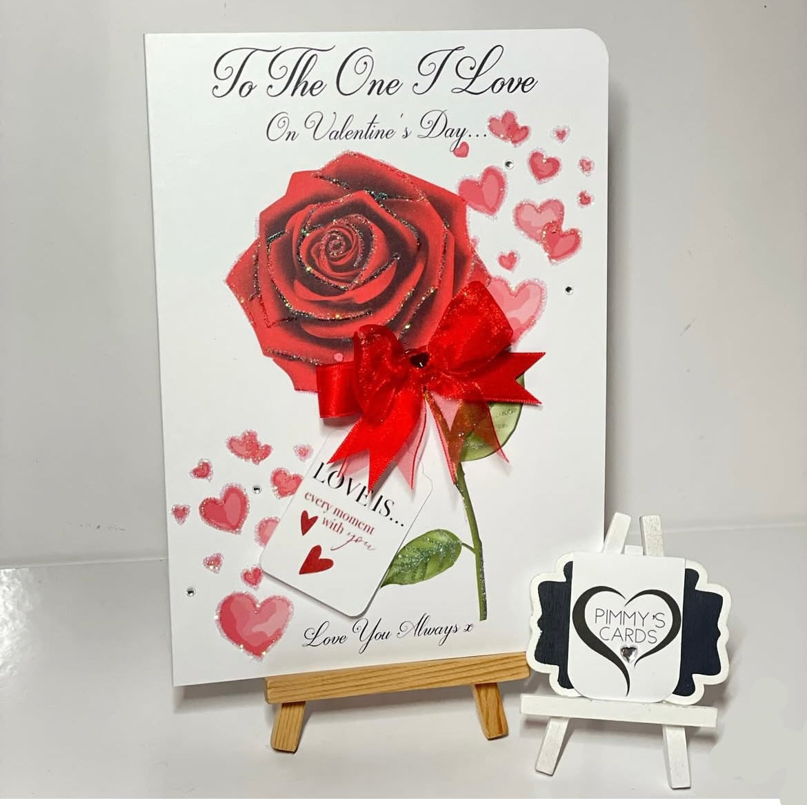 Personalised Valentine's Day Cards. Handmade valentine's day cards. Red Rose Design.