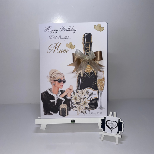 Glamours lady black & gold Moet champagne flowers