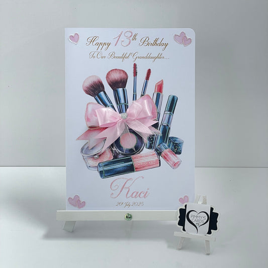 Make up theme personalised birthday card 