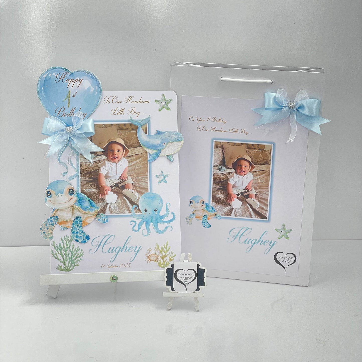 Under the sea personalised handmade card. blue under the sea theme card.