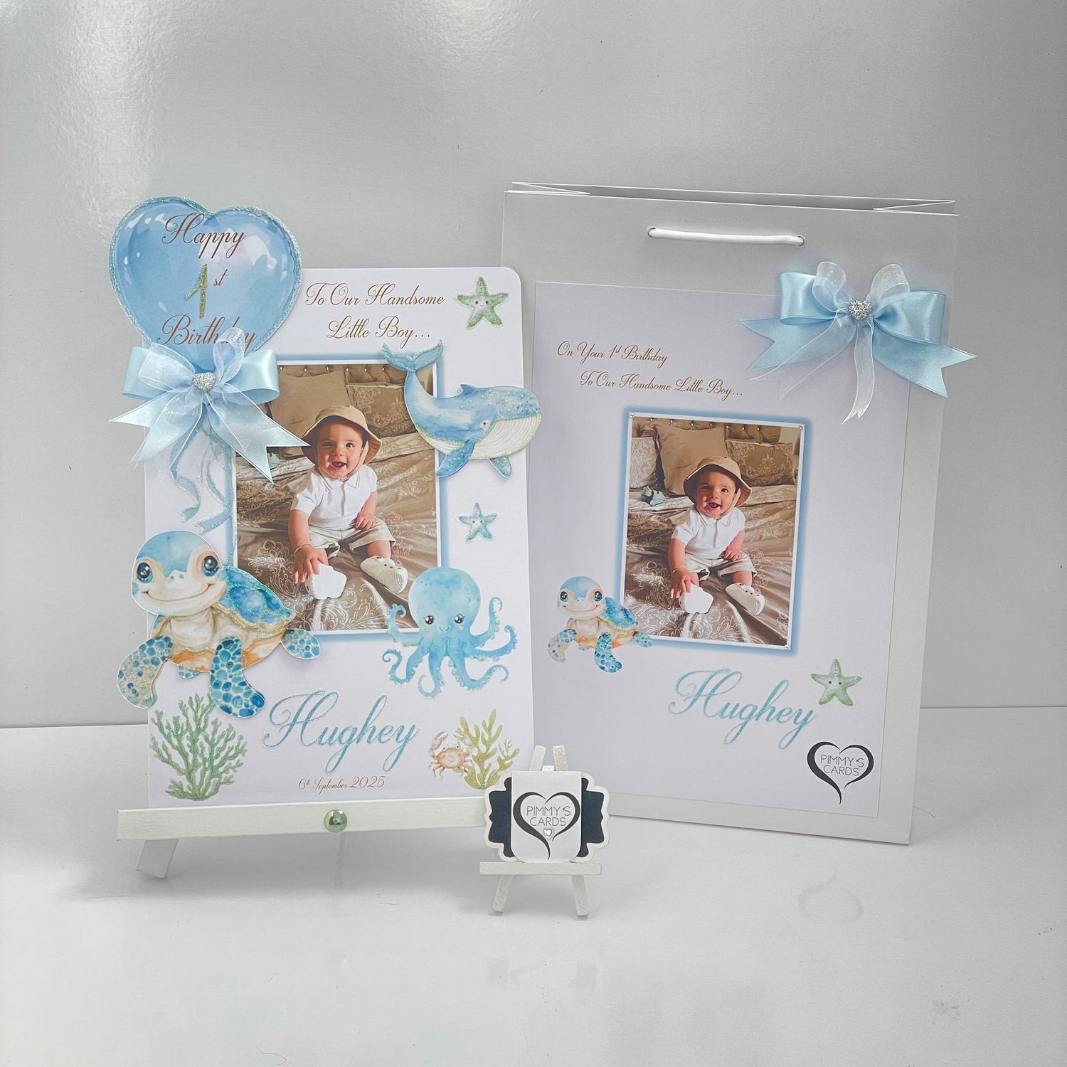 Under the sea personalised handmade card. blue under the sea theme card.