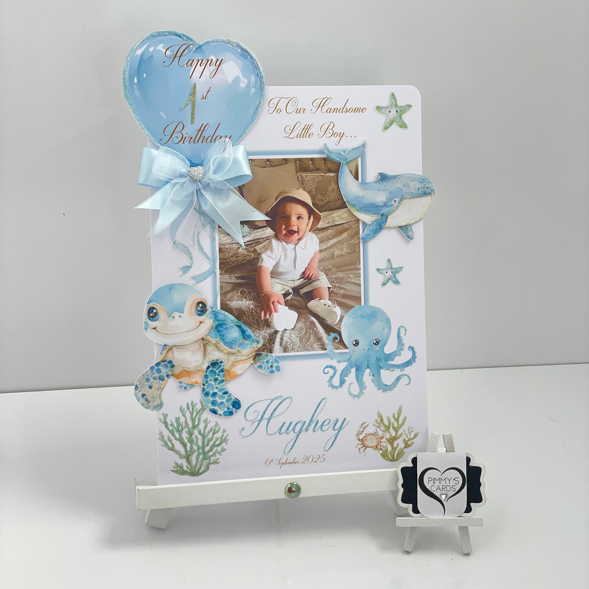 Under the sea personalised handmade card. blue under the sea theme card.