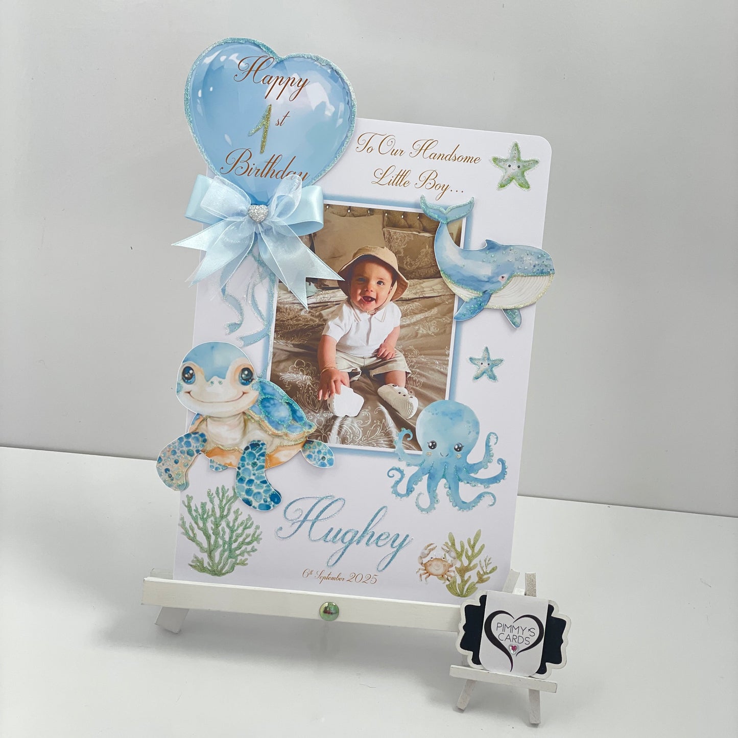 Under the sea personalised handmade card. blue under the sea theme card.