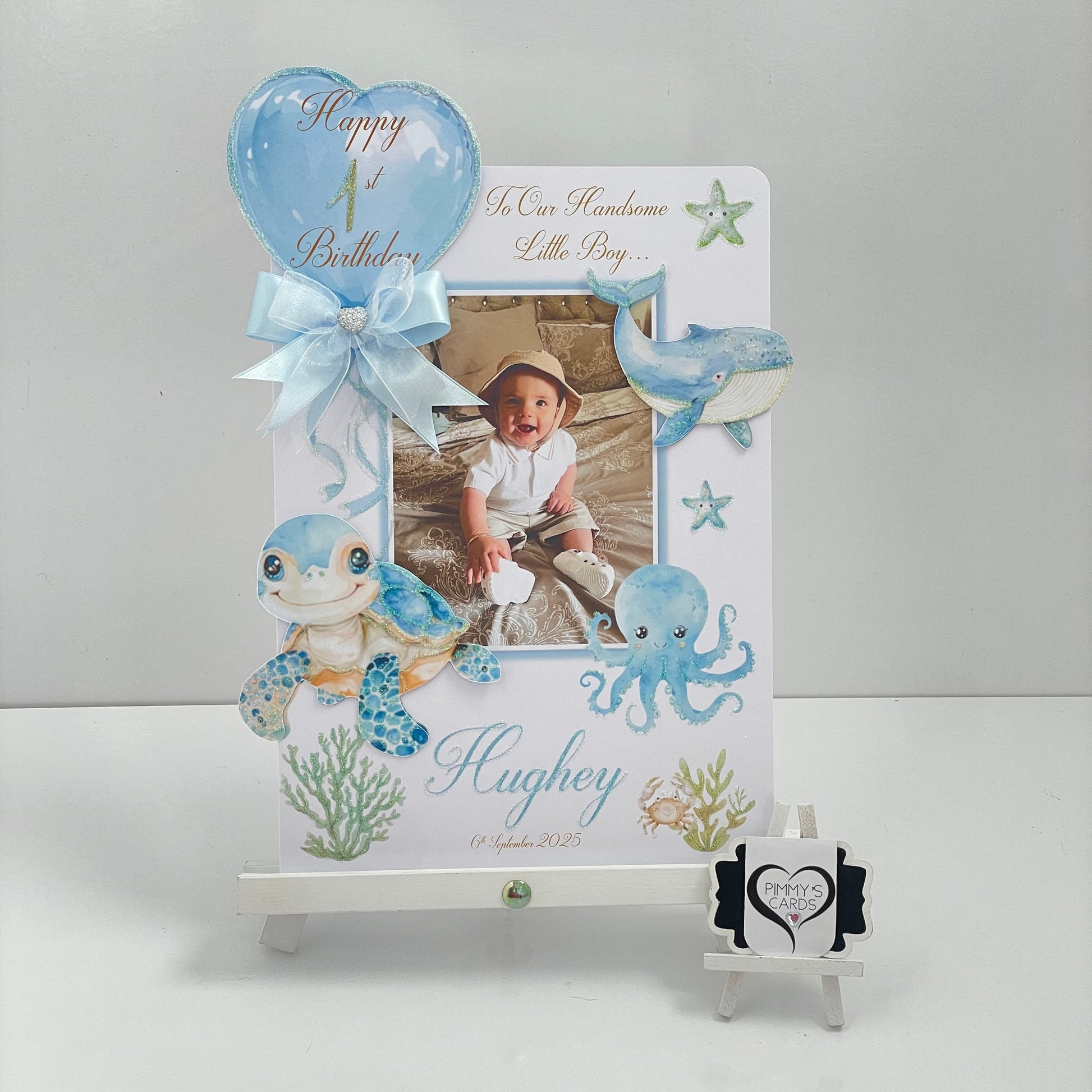 Under the sea personalised handmade card. blue under the sea theme card.