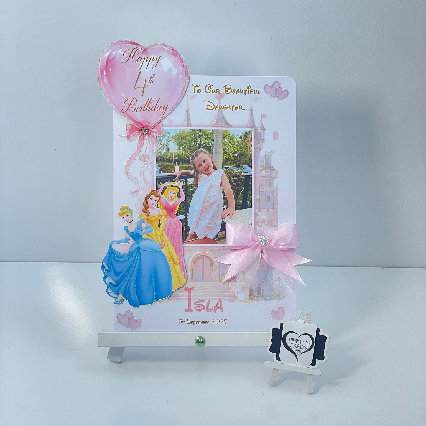 Disney princesses inspired theme personalised handmade card