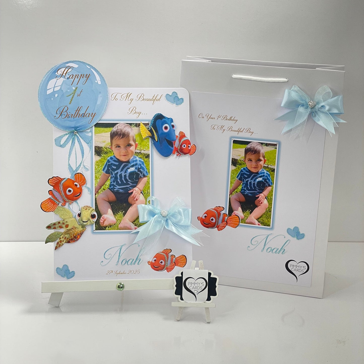 Finding nemo theme personalised handmade card. Photo card children's birthday cards.