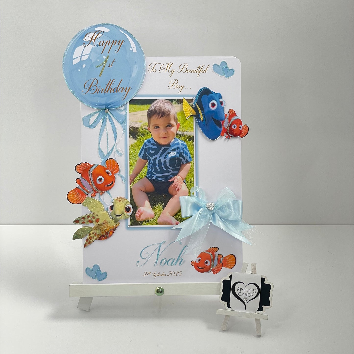 Finding nemo theme personalised handmade card. Photo card children's birthday cards.