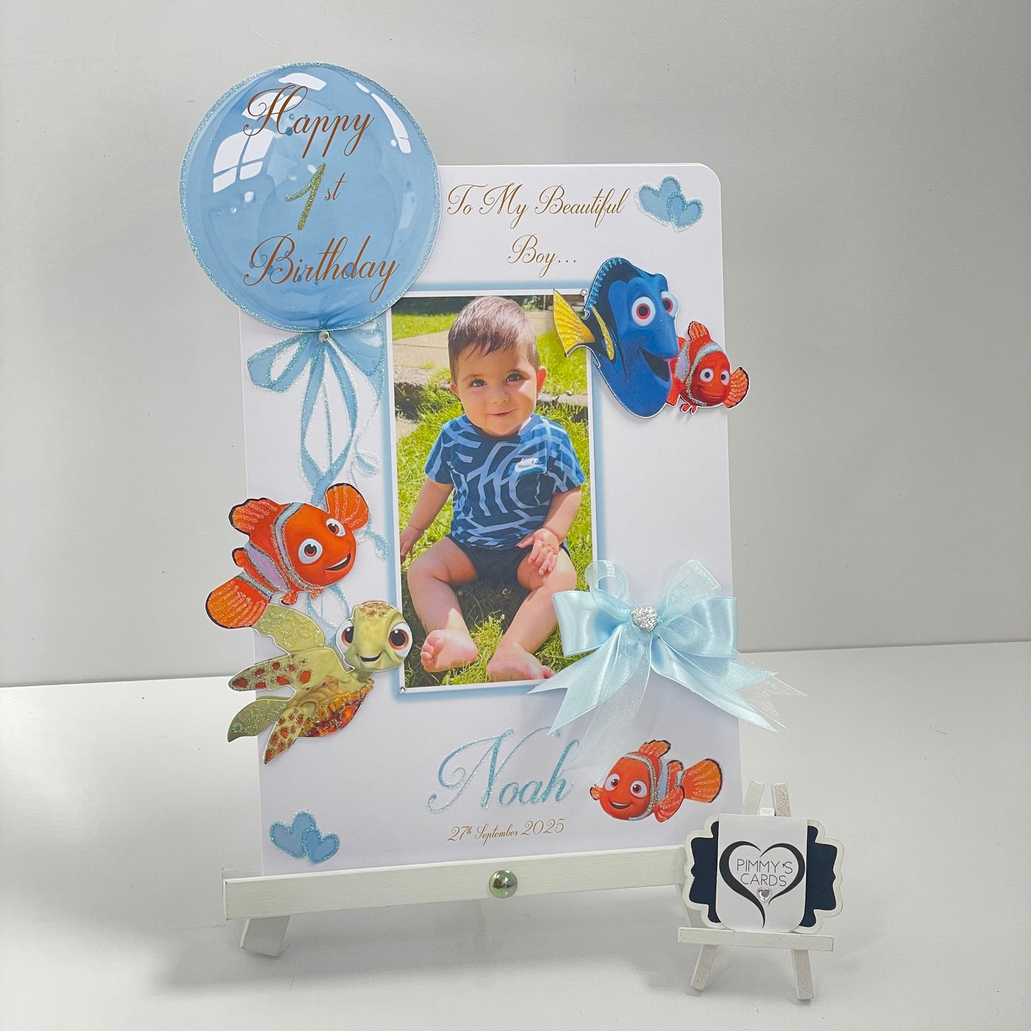 Finding nemo theme personalised handmade card. Photo card children's birthday cards.