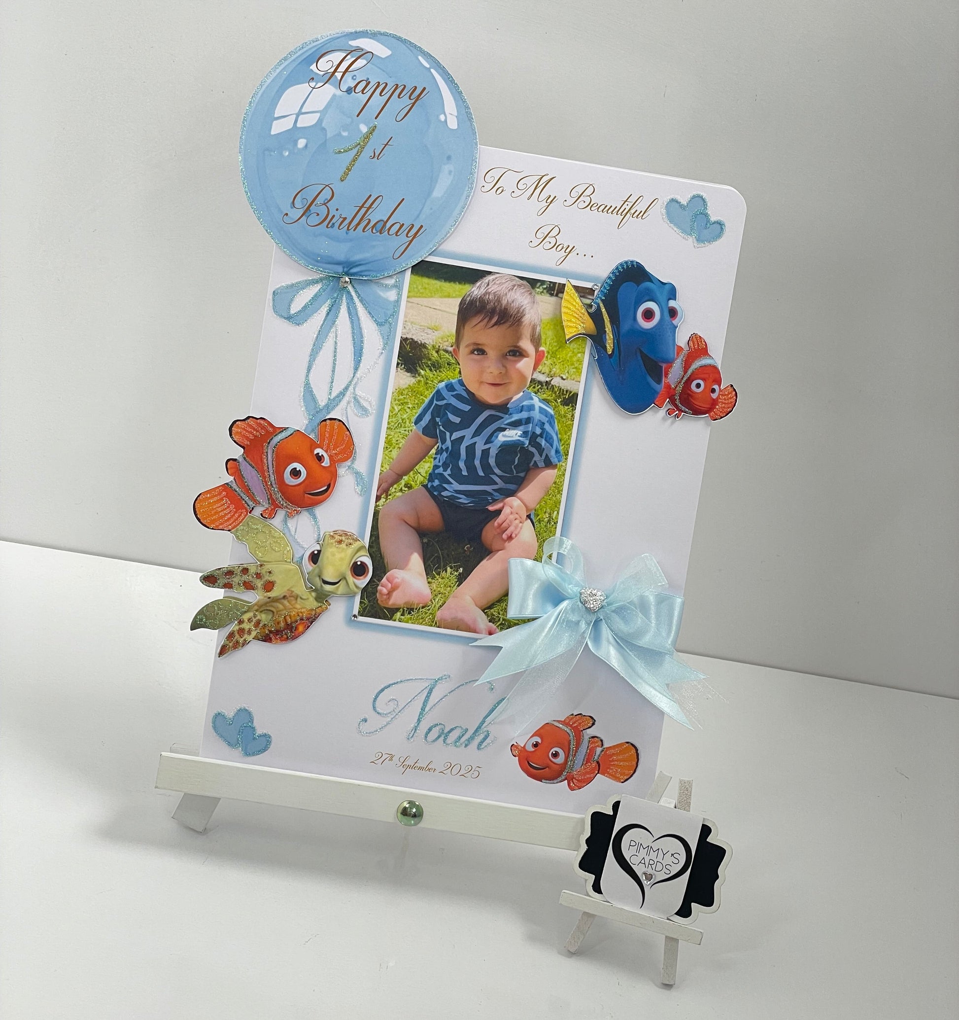 Finding nemo theme personalised handmade card. Photo card children's birthday cards.