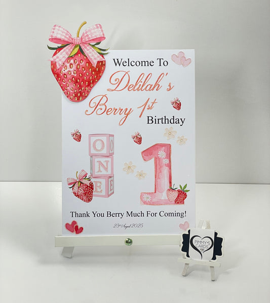 Birthday welcome sign part sign. Berry first birthday sign. first birthday 