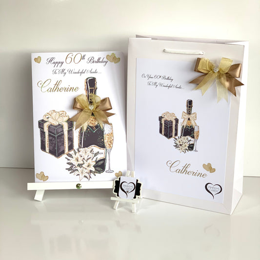 Black & Gold Moet champagne flowers With Present