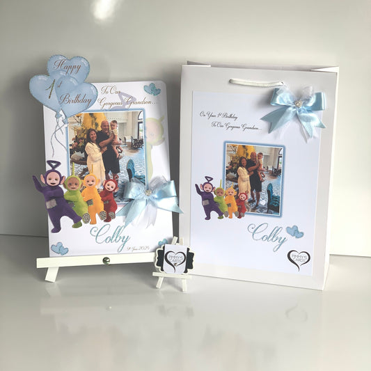 Teletubbies theme personalised card with matching gift bag  