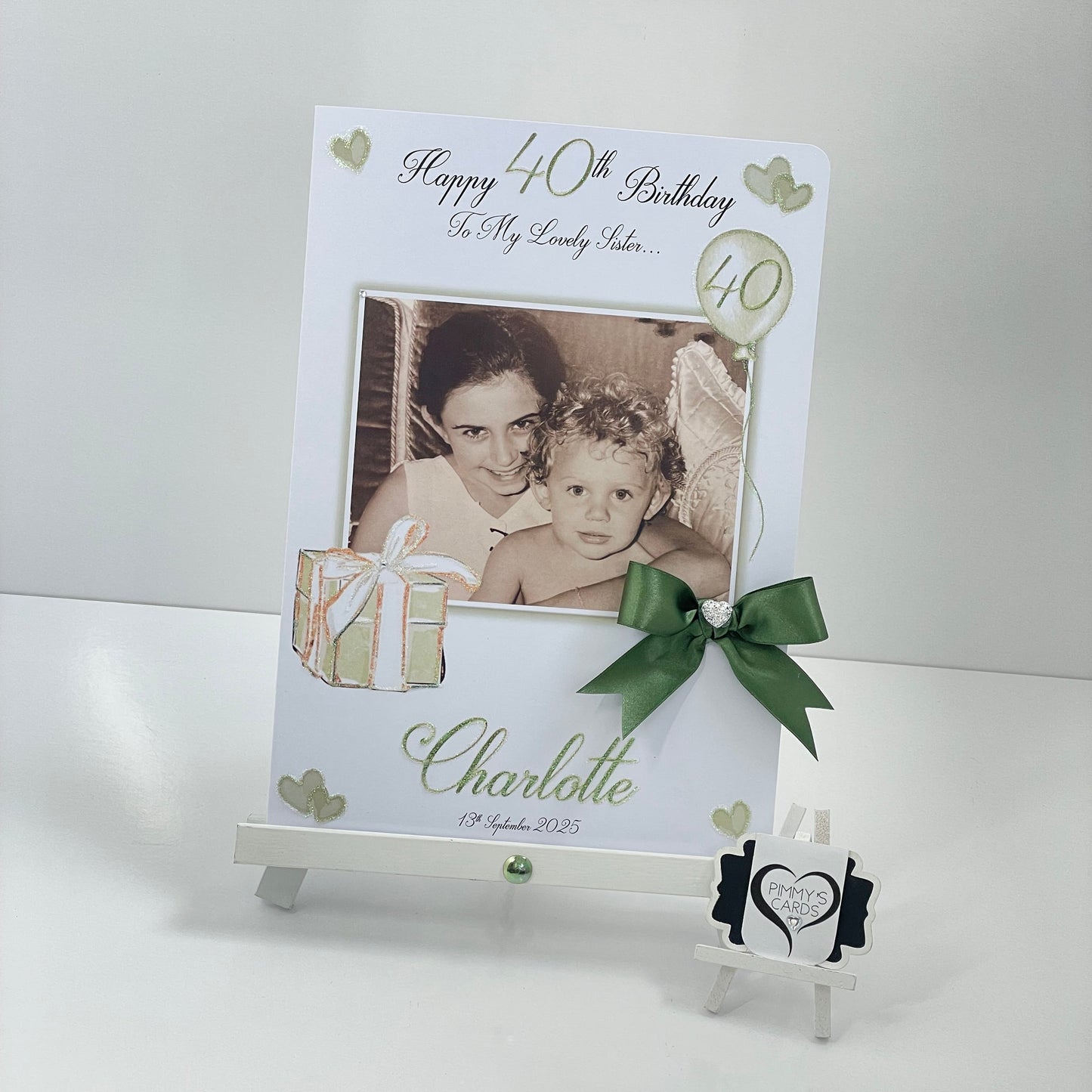 Sage Green Present & Balloon Theme Photo Card