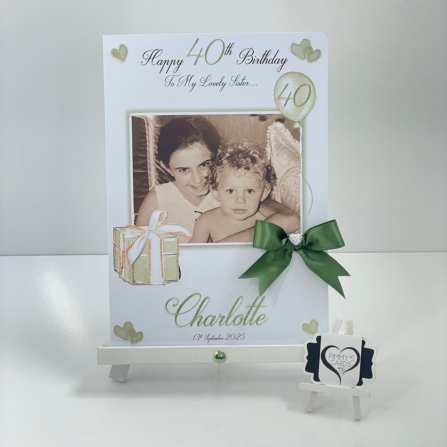 Sage Green Present & Balloon Theme Photo Card