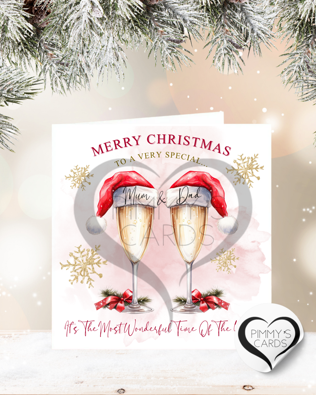 Personalised Christmas cards. Christmas Santa hat glasses. Christmas Cards 