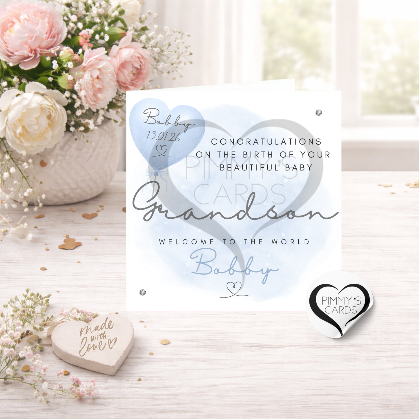 Congrats On The Birth Of Your Grandson-Blue Balloon Theme-Classic Card