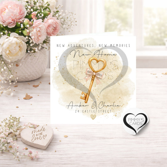 New Home Gold Heart Key - Classic Card