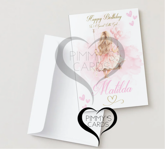 Personalised Children birthday cards little blonde girl and brown hair girl Pink theme