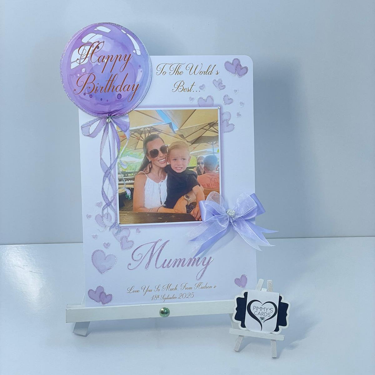 Lilac Purple Balloon Scattered Hearts Theme Photo 3D Pop Out Card