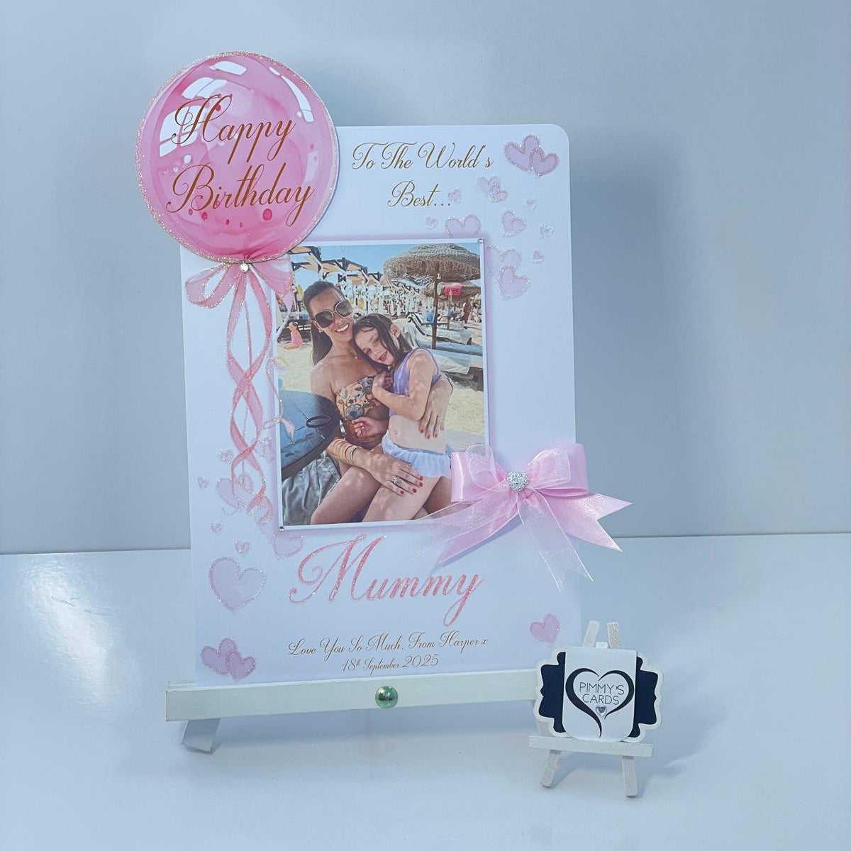 Pink Balloon Scattered Hearts Theme Photo 3D Pop Out Card