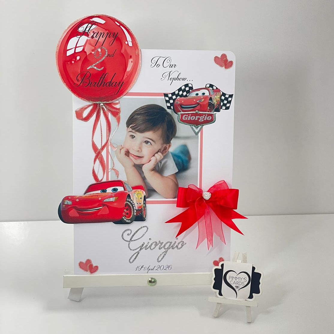 Personalised handmade greeting cards. Cars theme for boys cars. red theme