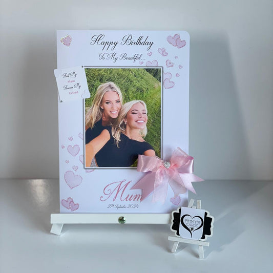 Personalised handmade greeting cards With Matching Gift Bag. Cards for mothers day and women's birthday cards. Pink theme.