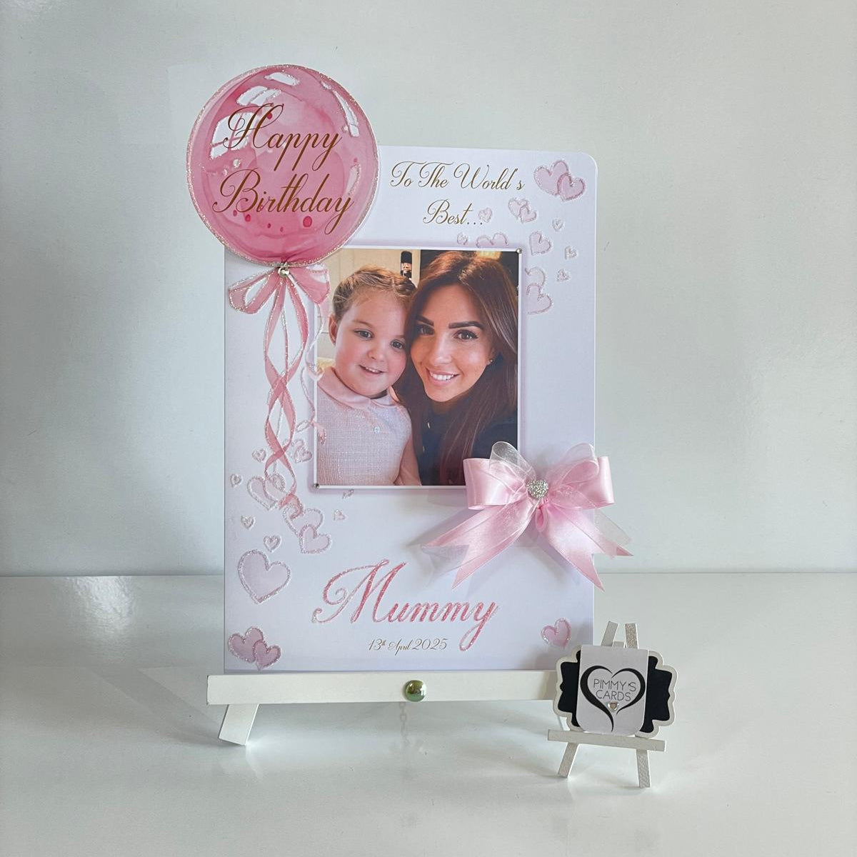 Pink Balloon Scattered Hearts Theme Photo 3D Pop Out Card
