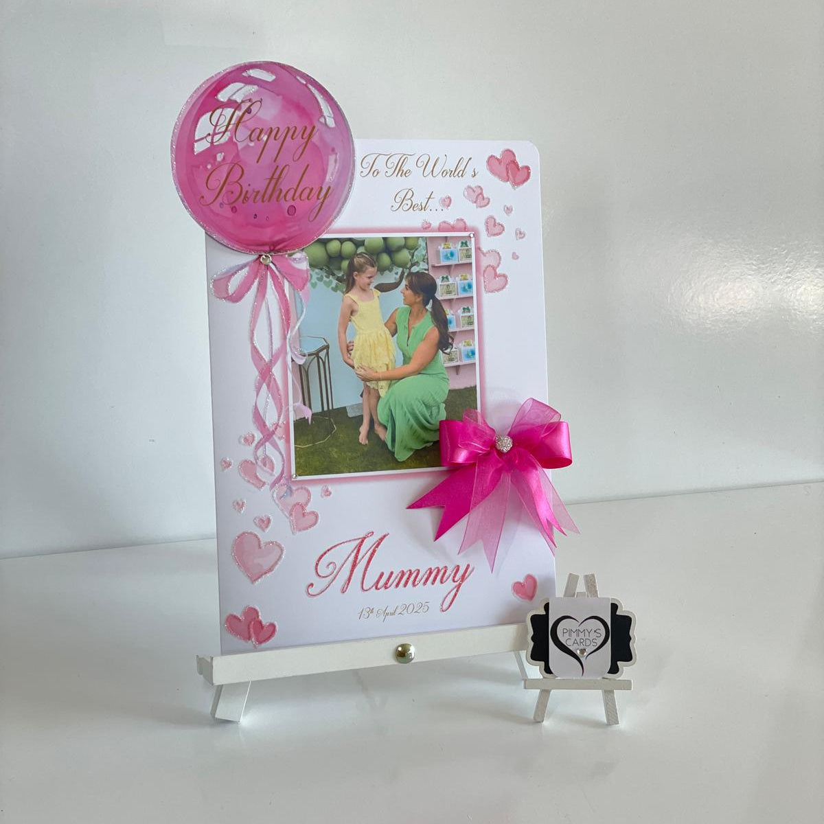 Fuchsia Pink Balloon Scattered Hearts Theme Photo 3D Pop Out Card