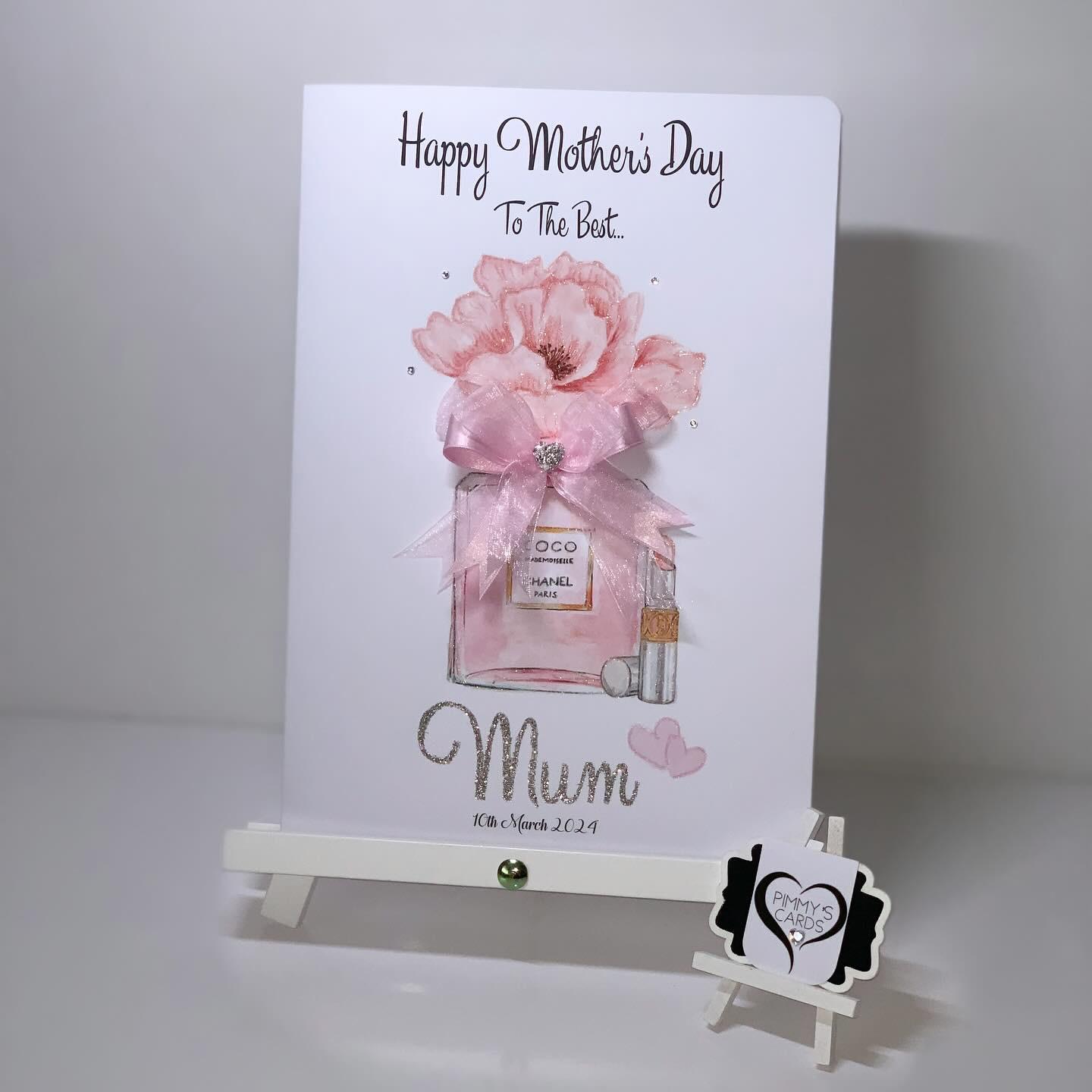 Personalised handmade greeting cards With Matching Gift Bag. Cards for mothers day and women's birthday cards. Pink theme 