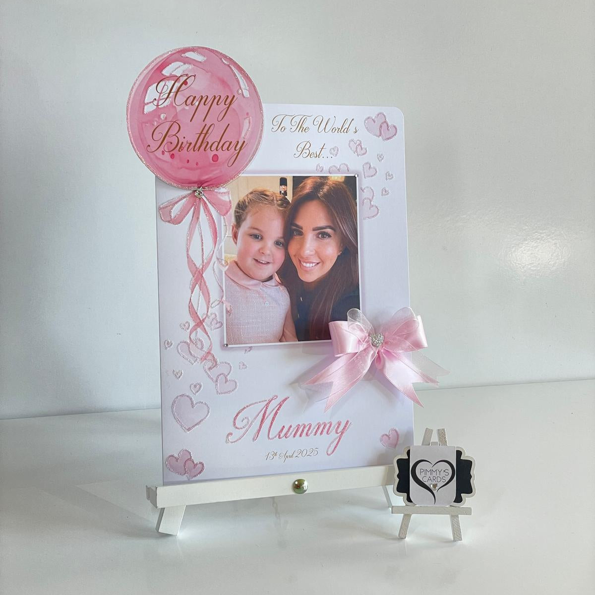 Pink Balloon Scattered Hearts Theme Photo 3D Pop Out Card