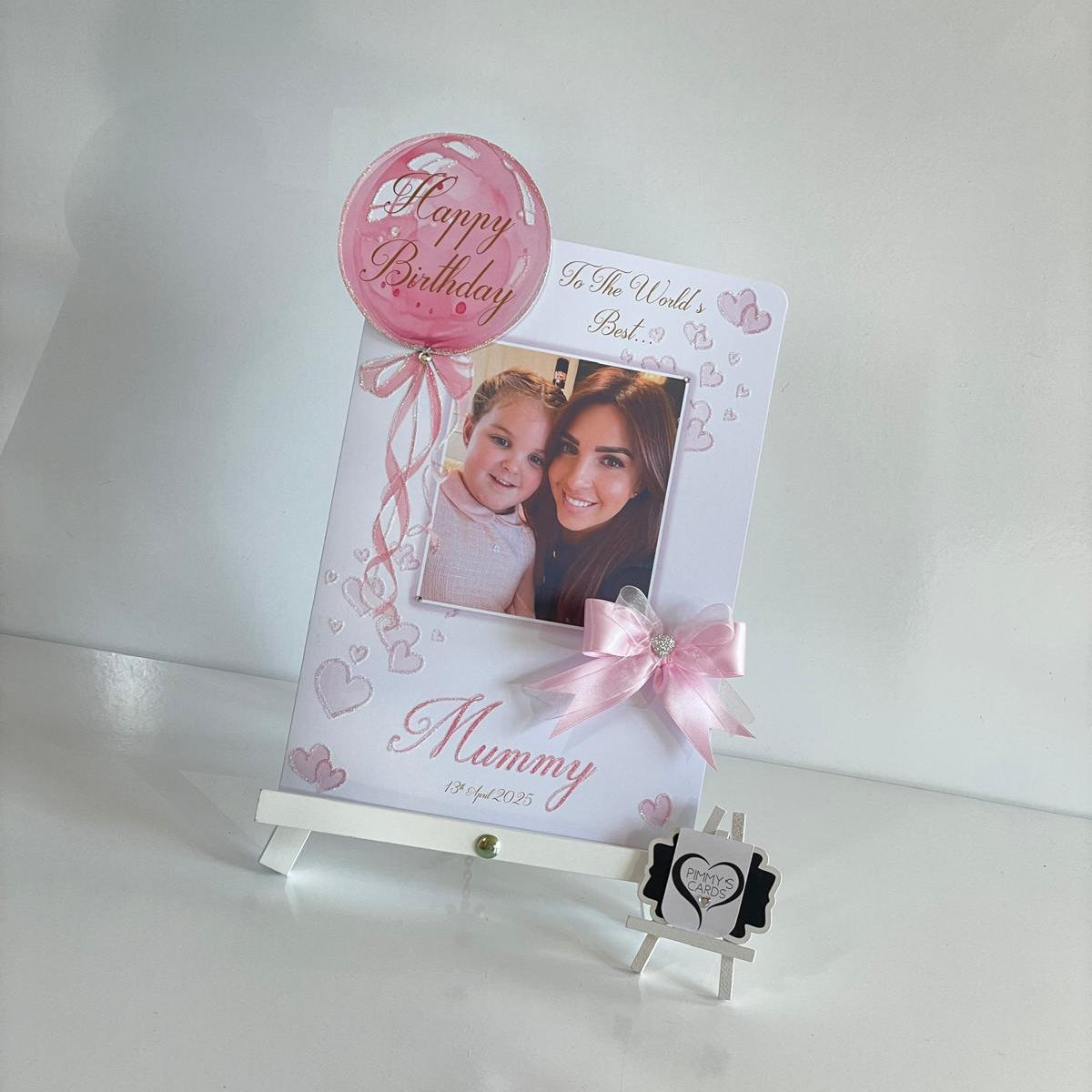Pink Balloon Scattered Hearts Theme Photo 3D Pop Out Card