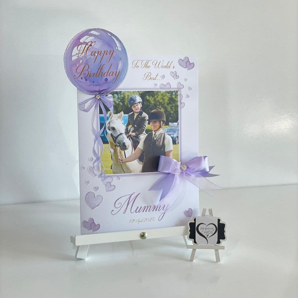 Lilac Purple Balloon Scattered Hearts Theme Photo 3D Pop Out Card