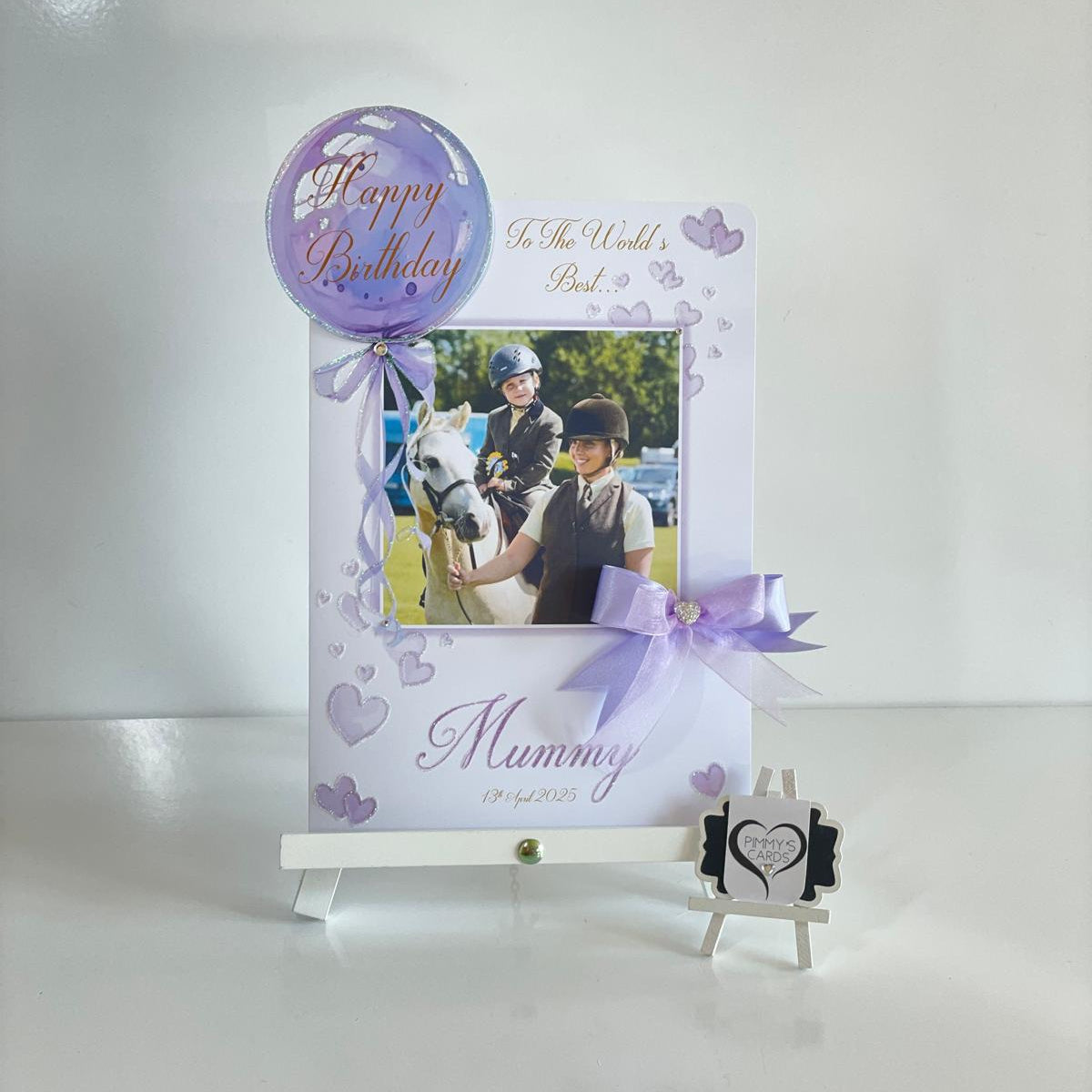 Lilac Purple Balloon Scattered Hearts Theme Photo 3D Pop Out Card
