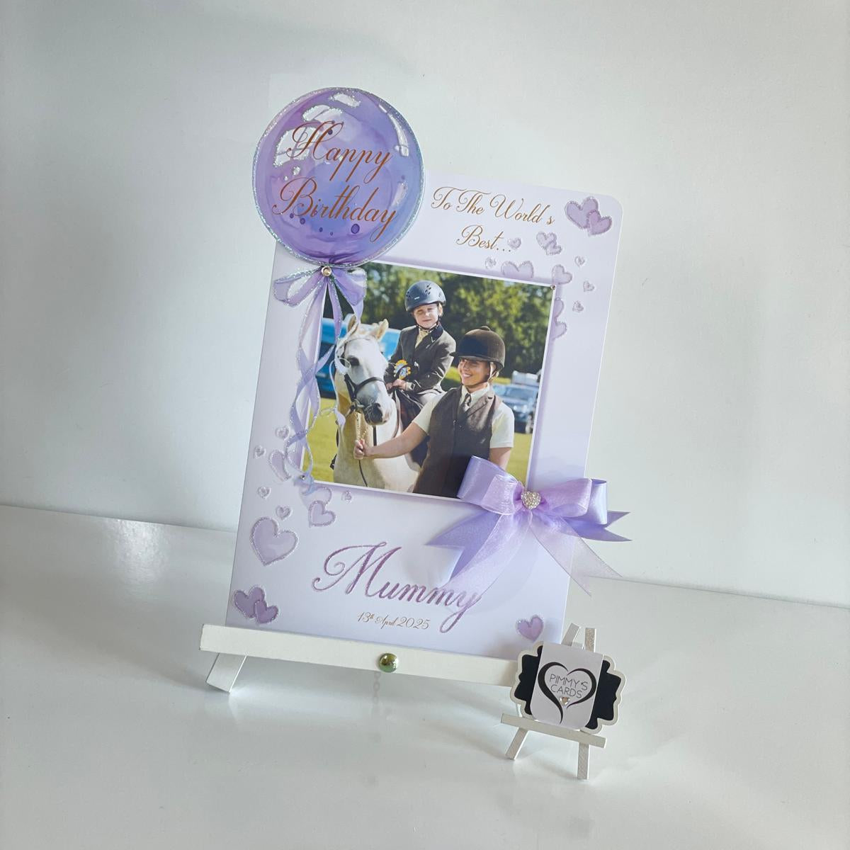 Lilac Purple Balloon Scattered Hearts Theme Photo 3D Pop Out Card