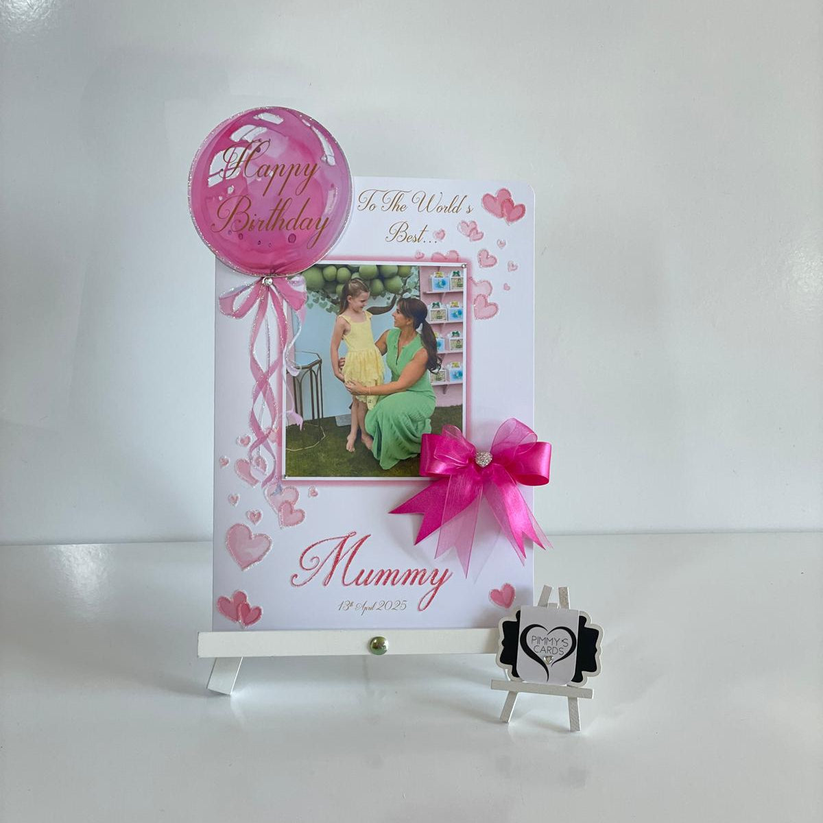 Personalised handmade greeting cards With Matching Gift Bag. Cards for mothers day and women's birthday cards. Pink theme champagne glasses.