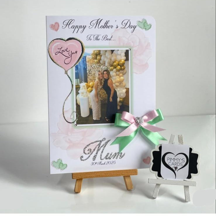 Pink Heart Love You Rose Overlay Photo Card Mint Green & Pink Theme