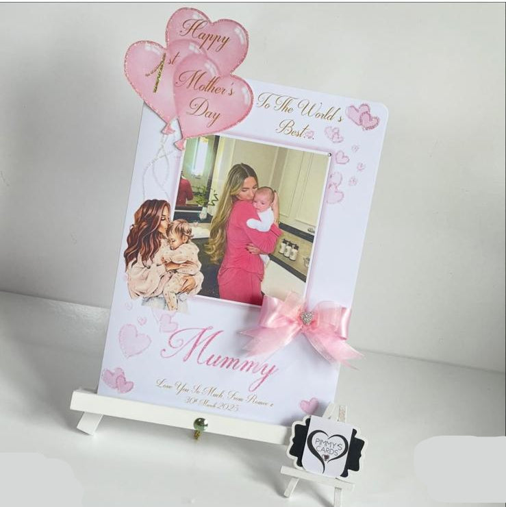 Pink Heart Balloon Mum Holding Little Girl Photo 3D Pop Out Card