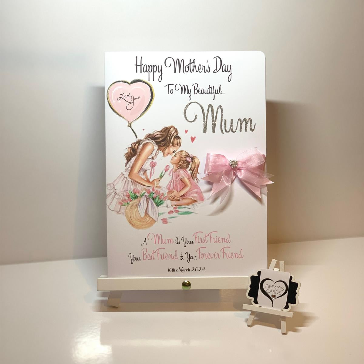 Mum & Her Little Girl Holding Tulip Flowers With I Love You Balloon